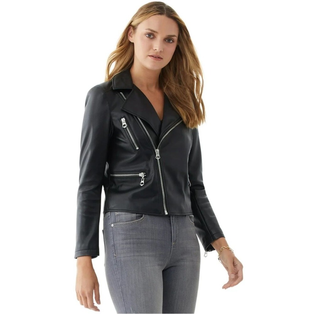 Scoop NYC Faux Leather Black Moto Jacket Size large